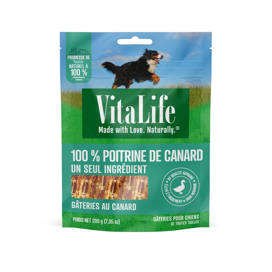 Vitalife Gâteries pour chiens filets de canard séché 200G