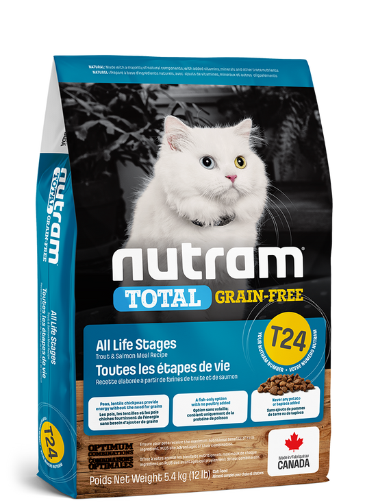Nutram - Nourriture chats - Sans Grains T24 - Truite et Saumon